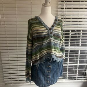 Deconstructed Oversized Striped Knit fringe Sweater